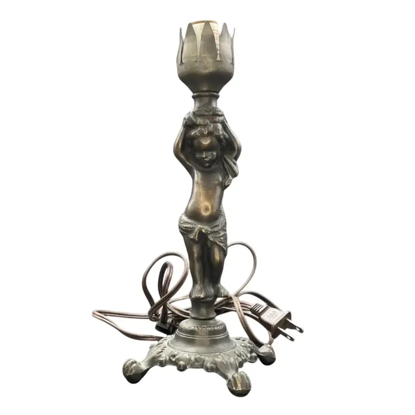 P.S.T Industries Paul Sahlin Art Nouveau Cast Bronze Cherub Lamp Works Tested