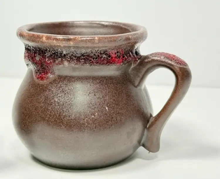 Pair of Canadian Laurentian Pottery Cauldron Mugs Lava Drip