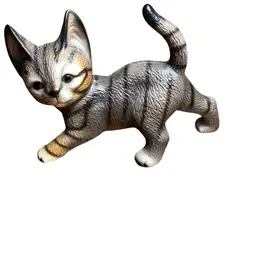 Tabby Cat With Green Eyes , Japan Ceramic Figurine 5” L X 2.5” W X 3.5” T