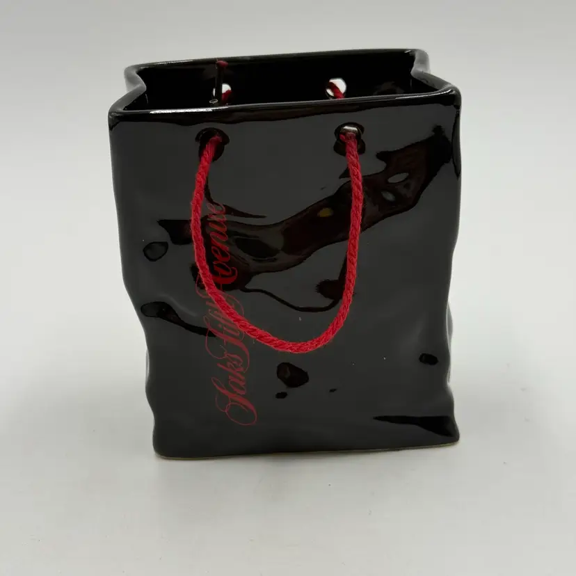 Saks Fifth Avenue Audley Promotional 80s Ceramic Small Black Shopping Bag Vase Planter