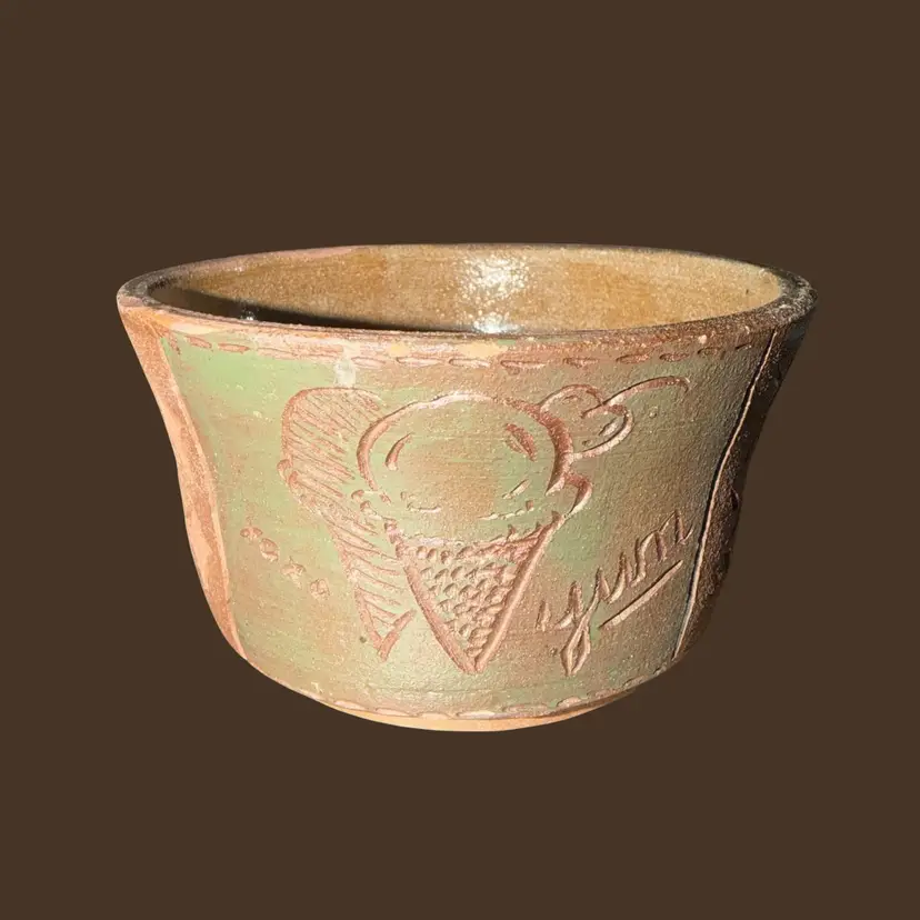 Vintage Studio Pottery Ice Cream Dessert Bowl Signed PM Handmade Art Pottery Cupcake Bowl Whimsical Cottagecore Ceramic Bowl