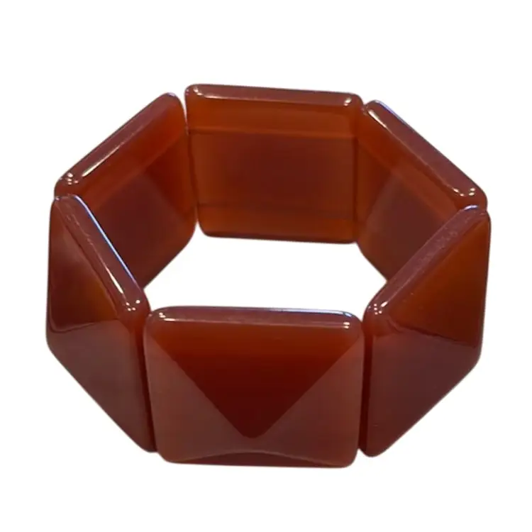 Vintage MCM Chunky Amber Lucite Pyramid Domed Stretchy Bracelet