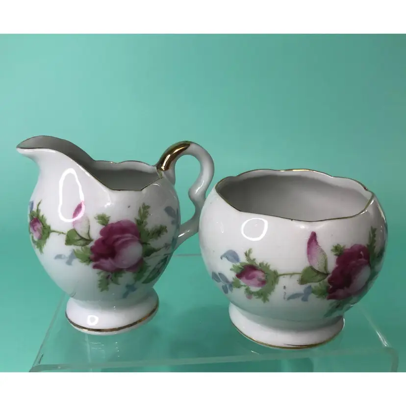 Vintage Miniature Open Sugar and Creamer Roses