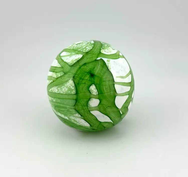 Green and White Glass Paperweight 2.25”x 2.5”