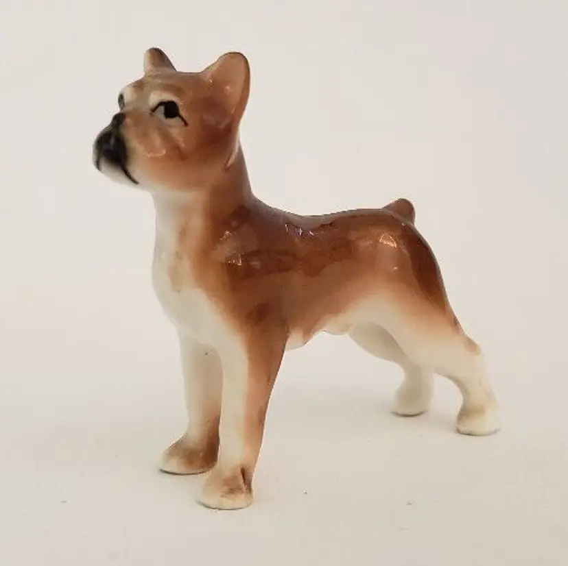 Boxer Dog Statue Figurine Ceramic Porcelain 2 1/4" long Unbranded Vintage