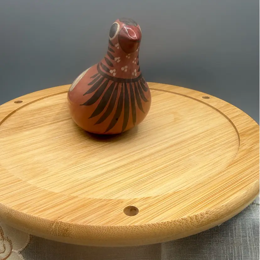 🐞Vintage Mexican Tonala Pottery Bird Figurine - Hand Painted Folk Art - Signed Mexico - 6”x4.5”