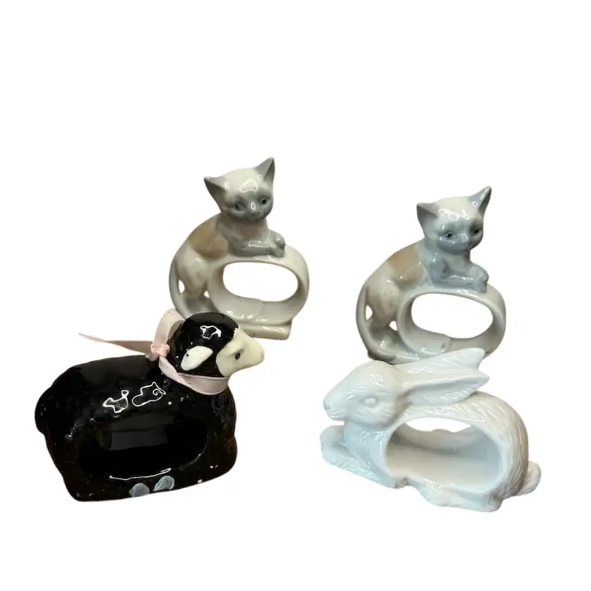 Set Of 4 Vintage Animal Napkin Rings 
@2 1/2x 3 All Marked On Bottom