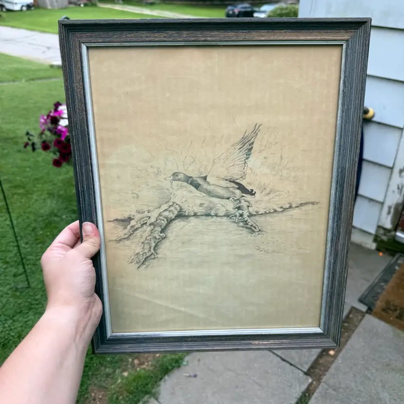 Vintage Signed Pencil Pen Sketch Drawing Famed Art Farmhouse Country Goose