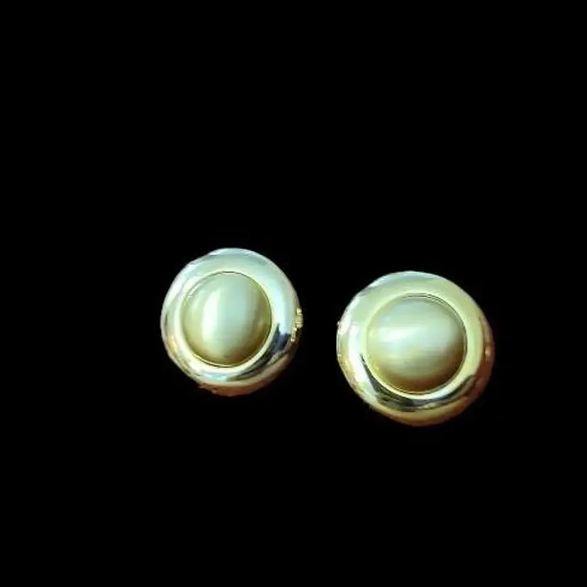 Vintage Earrings  Brushed Button Gold Tone Halo Clip Ons Modernist Mid Century