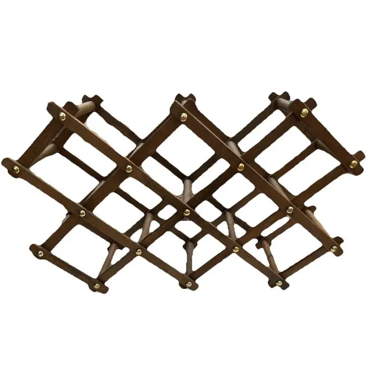 Vintage Mid Century Modern Danish Accordion Wood Wine Bottle Holder