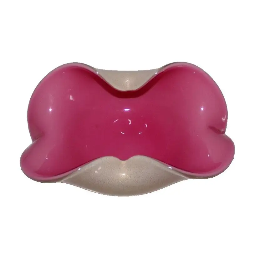 Seguso Murano Art Glass, Pink & White w/24k Gold Flecks, Folded Bowl, Italy, MCM