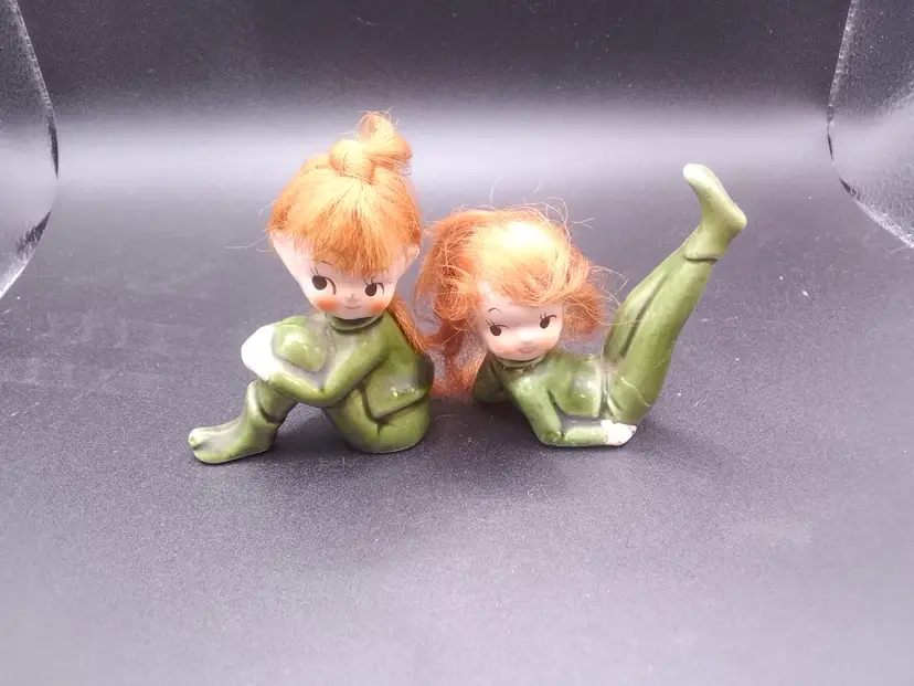 Vintage Set of 2 Red Headed Elves READ