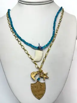 Vintage aloha blue bead multi strand necklace