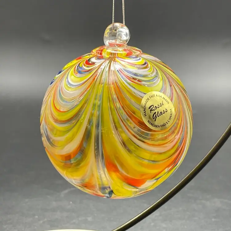 Rossi Glass Rainbow Colored Witches Ball Hand Blown Ornament Niagara Falls