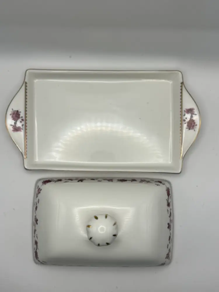 10-Grace’s Teaware Porcelain Covered Butter Dish Rose Design 7”