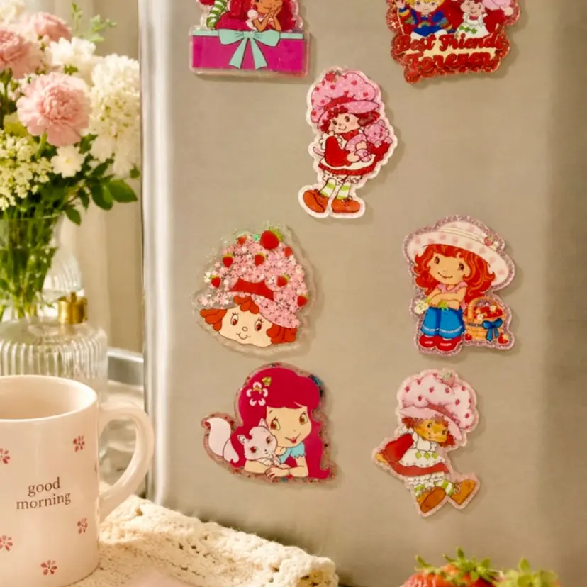 Set Of 7 Strawberry Shortcake Handmade Acrylic Magnets Cute Retro Gift
