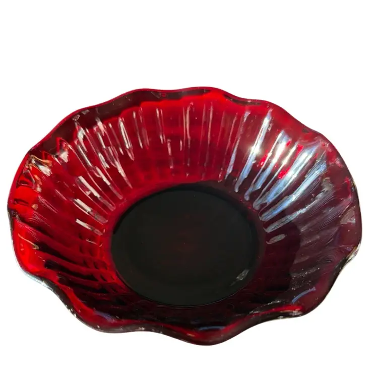VTG Anchor Hocking Depression Glass Serving Bowl Ruby Red Scalloped 6.5” Ex Cond