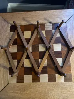 Vintage Wooden Accordion Peg Rack With Rounded Pegs 10 Pegs, Total Hangers On Back Hangers Marked With Taiwan #1