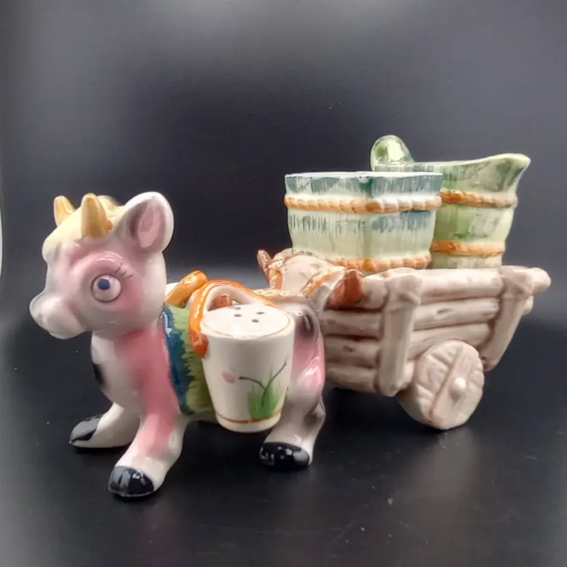 Cow pulling cart condiment set from Mexico