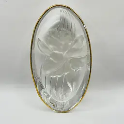 Vintage Elegant Glass Oval Trinket Dish with Floral Design and Gold Trim, By Mikasa, Made in Japan