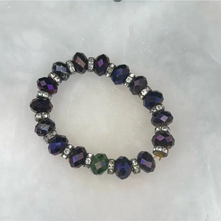 Rhinestone Purple Crystal Bead Stretched Bracelet