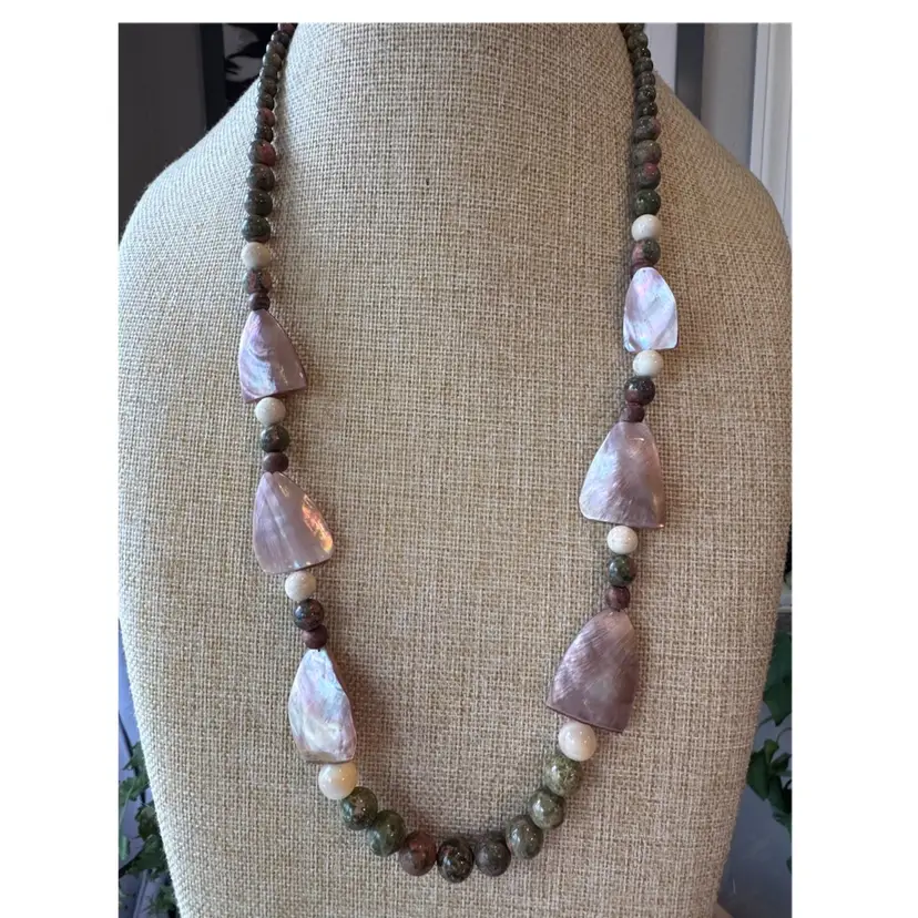 Mother Of Pearl And Stone Necklace