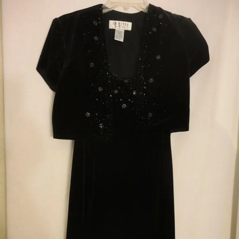 J R Nites Caliendo Black Velvety Crop Jacket Dress Event Mother of Bride Dress