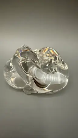 Signed Steuben Clear Crystal "Puppy Love" Paperweight/Figurine