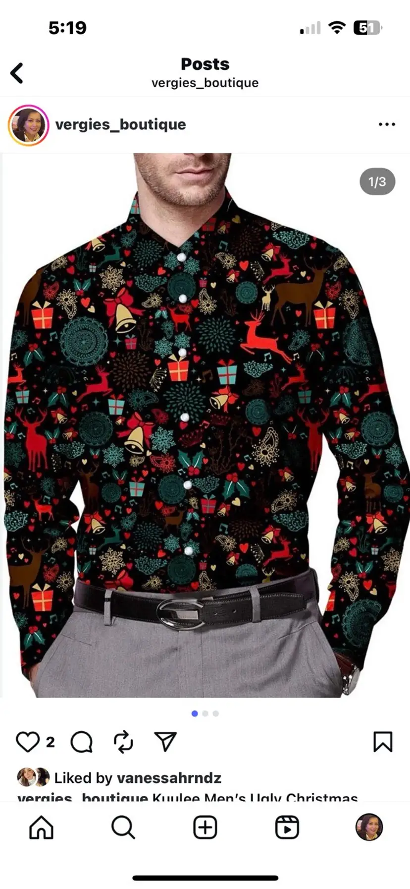 Kuulee Men's Ugly Christmas Shirt Long Sleeves Size Medium Button Up Novelty New