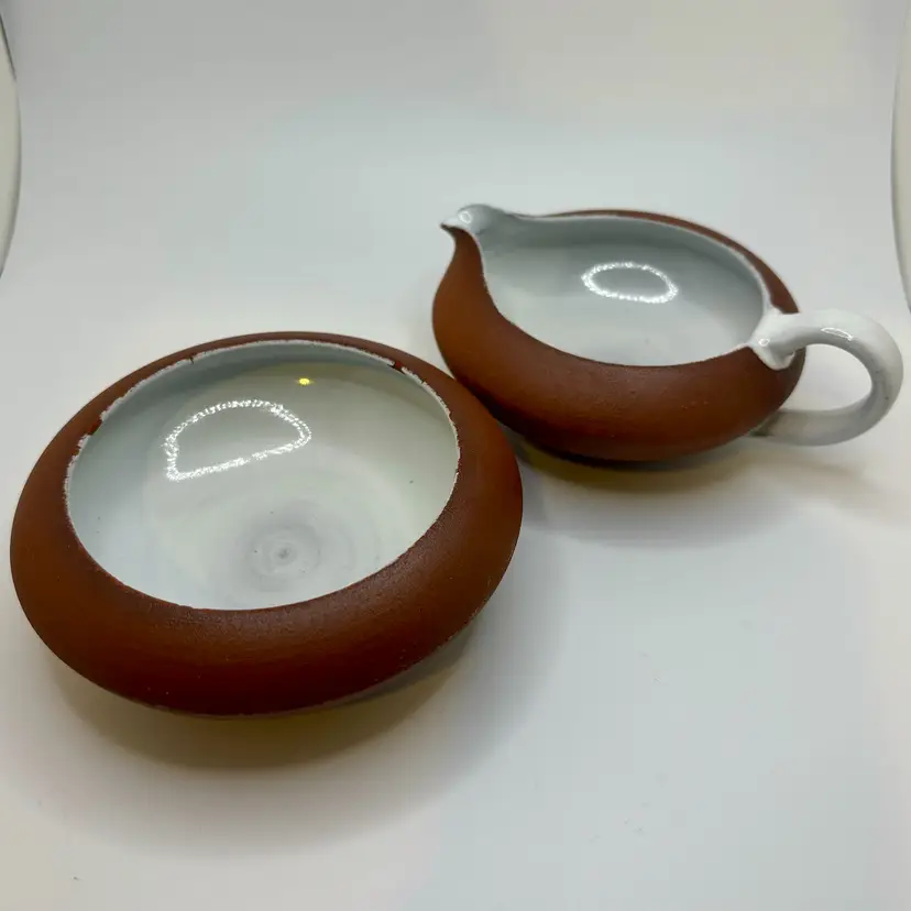 Edith Of Danmark MCM Earthenware Red Clay Creamer & Sugar Set Signed