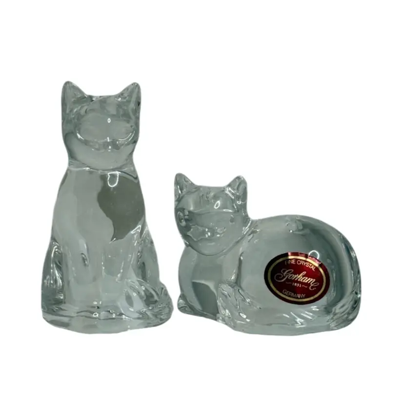 Vintage Salt & Pepper Shakers Fine Crystal Cat Kitten GORGAM Germany With Labels