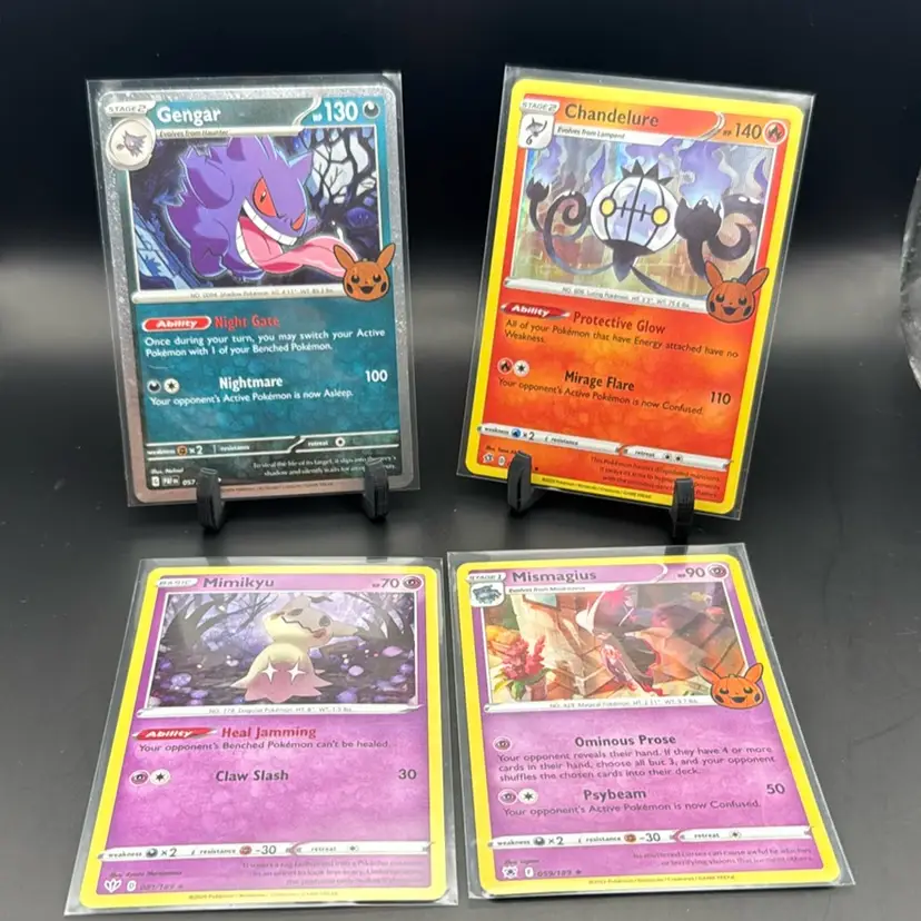 Pokémon Lot Gengar Holo, Chandelure Holo, Mimikyu Holo, Mismagius Holo
