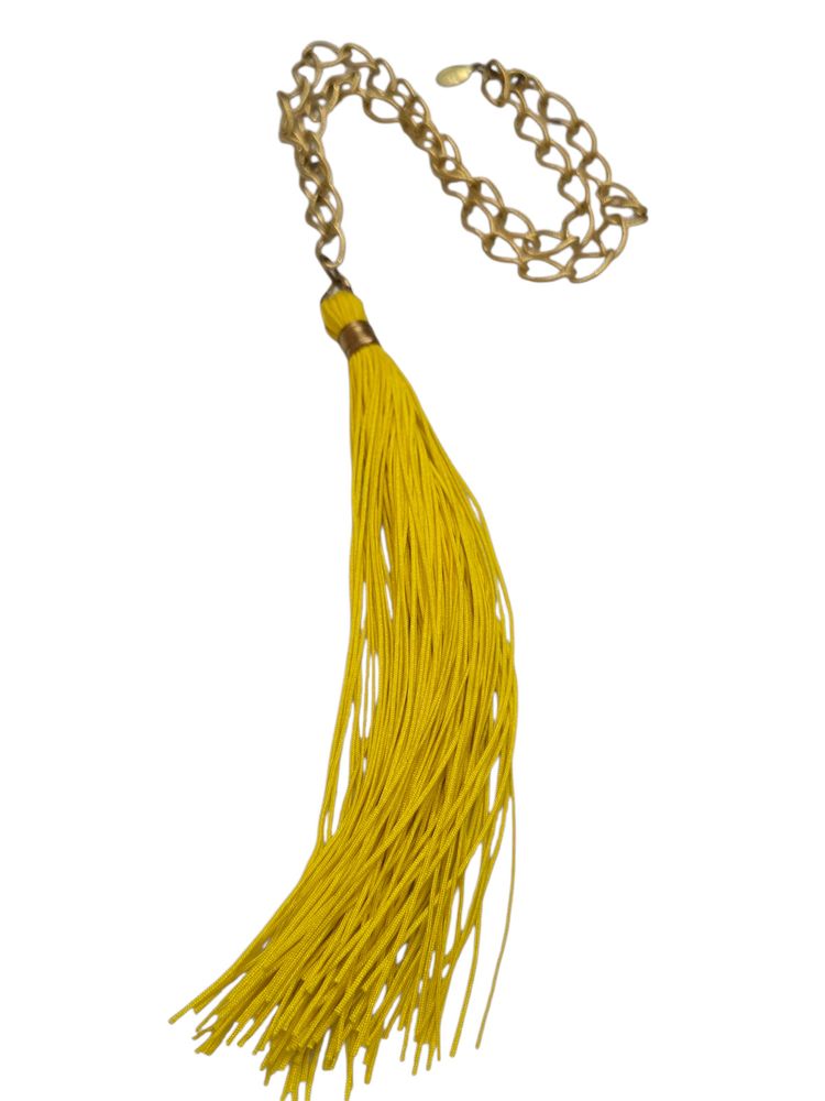 Vintage Signed Bee Charming NOS Yellow Silk Cord Huge Tassel Link Chain Necklace