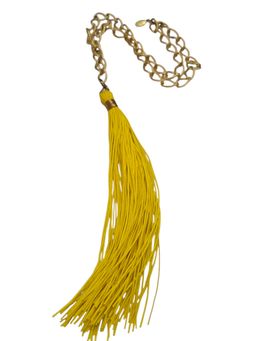 Vintage Signed Bee Charming NOS Yellow Silk Cord Huge Tassel Link Chain Necklace