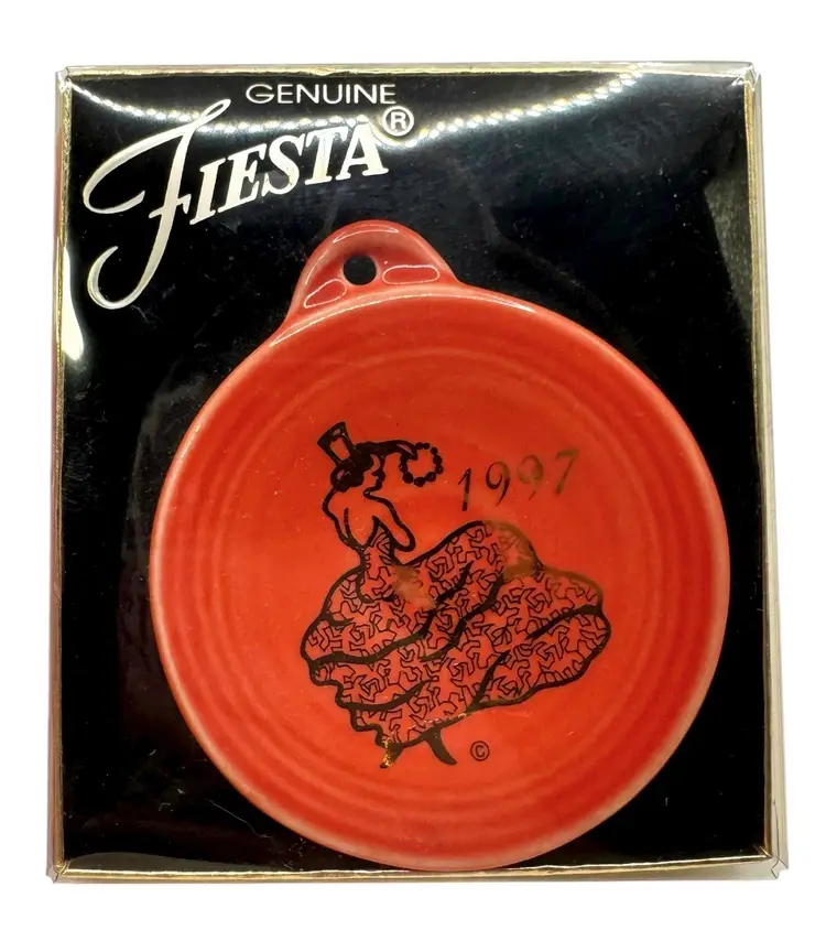 Vintage 1997 Fiesta Ware Christmas Ornament Persimmon Red Orange Lady in Box 3”