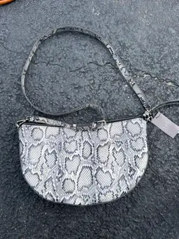 J. Jill Snake Animal Print Leather Crossbody Hobo Bag Purse Black Cream