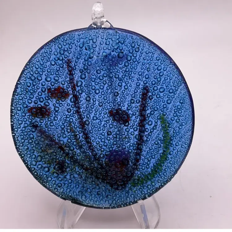 ORN #04 Made by Me! Fused Glass Ocean Ornament 3” Handcrafted Studio Art