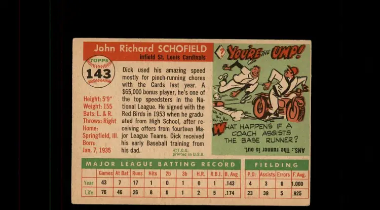 1955 Topps #143 Dick Schofield - (pk-tl1) - St. Louis Cardinals