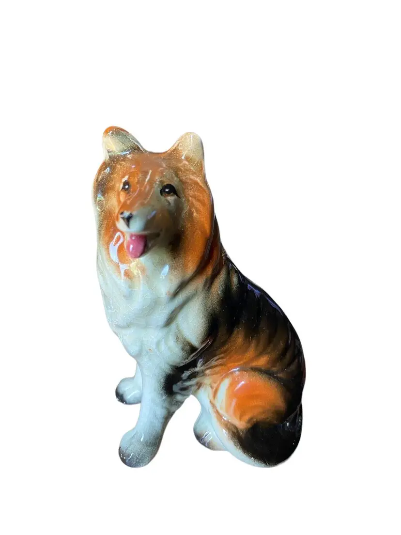 Vintage Collie Dog Ceramic Figurine Glossy Finish 5” High