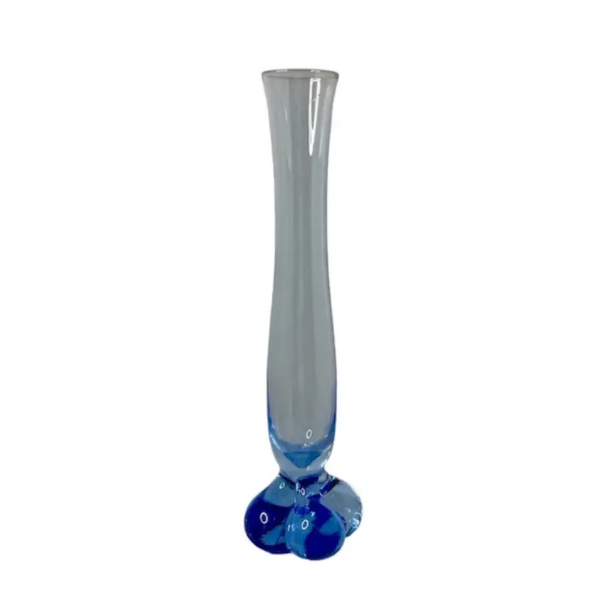 Ice Blue Petite Art Glass Bud Vase With Ball Footed Bottom 7β Tall