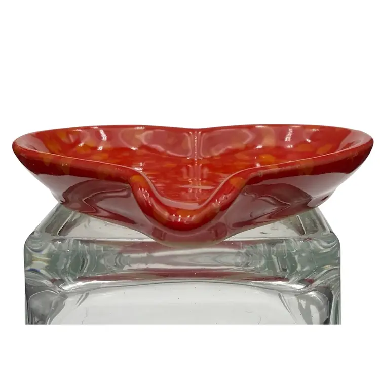 Ceramic Heart Trinket Dish/Spoon Rest/Makeup Dish, Red with Yellow/Gold Mottling