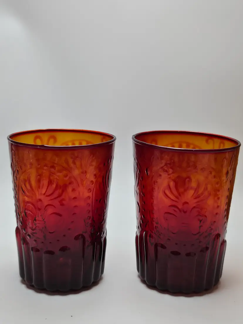Fleur De Lis By Anthropologie Glass Tumbler Amberina Color Set Of 2