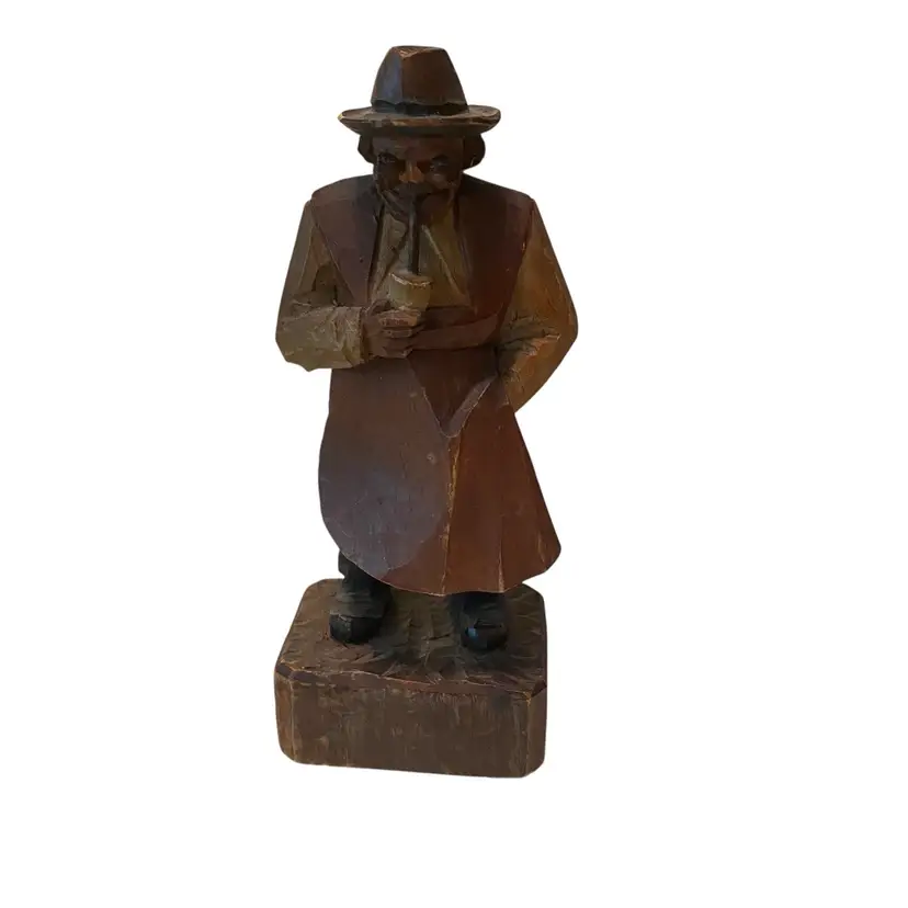 Vintage Hand Carved Folk Art Statue Woode