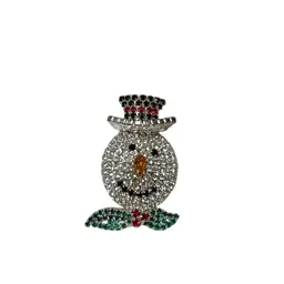 Rare Vintage Silvertone No Lead Crystal Snowman Brooch - Faceted Rhinestones - 2.25”