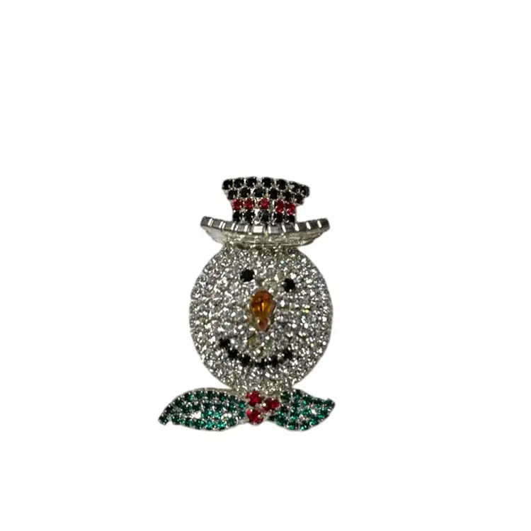 Rare Vintage Silvertone No Lead Crystal Snowman Brooch - Faceted Rhinestones - 2.25”