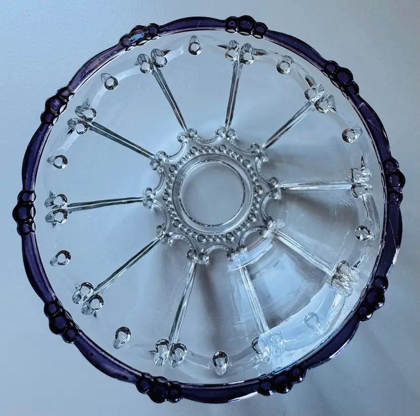 Very Pretty Chrystal Candy Dish With Purple Trim