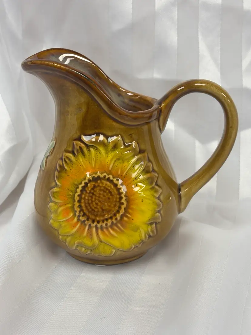 Sunflower Pottery Milk Pitcher 1970’s Look!  Great Country Decor