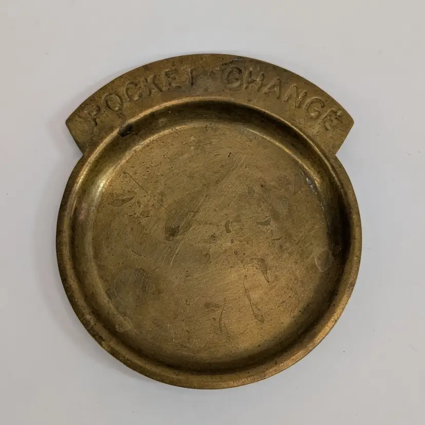 Vintage Solid Brass Pocket Change Dish Key Holder Trinket Dish Coin Bowl 5"