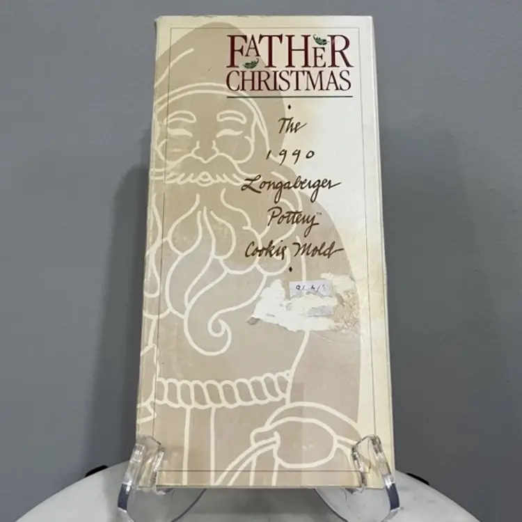 Vintage 1990 Father Christmas Longaberger Pottery Cookie Mold w/ Box & Recipes