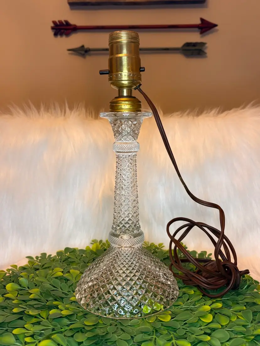 Mid-Century Diamond Cut Glass Table Lamp